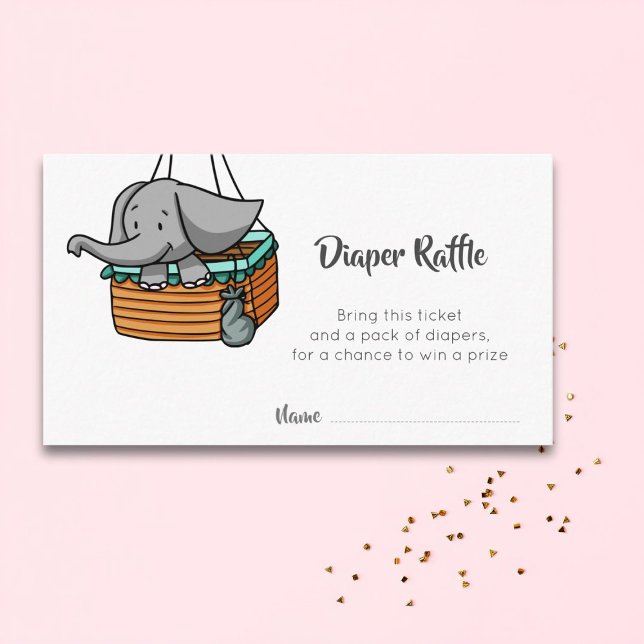 Hot Air Balloon Elephant Baby Shower Diaper Raffle Enclosure Card (Creator Uploaded)