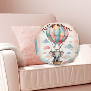 Hot Air Balloon Elephant Round Cushion