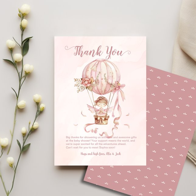 Hot Air Balloon Fairy Girl Baby Shower Thank You  Card (Creator Uploaded)
