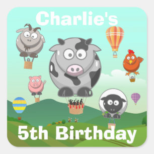 Hot Air Balloon Farm Animals Custom Birthday Square Sticker