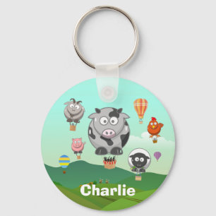 Hot Air Balloon Farm Animals Personalised Key Ring