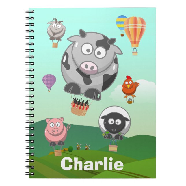 Hot Air Balloon Farm Animals Personalised Notebook (Front)