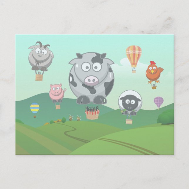 Hot Air Balloon Farm Animals Postcard (Front)