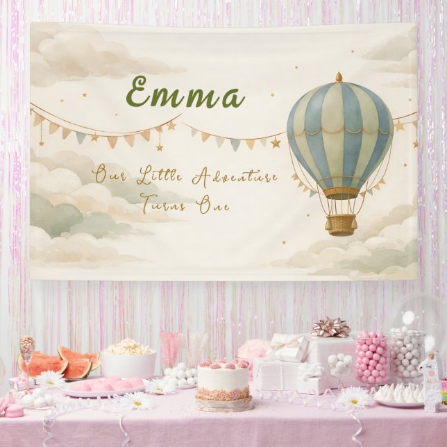 Hot Air Balloon First Birthday Personalised Banner (Party)
