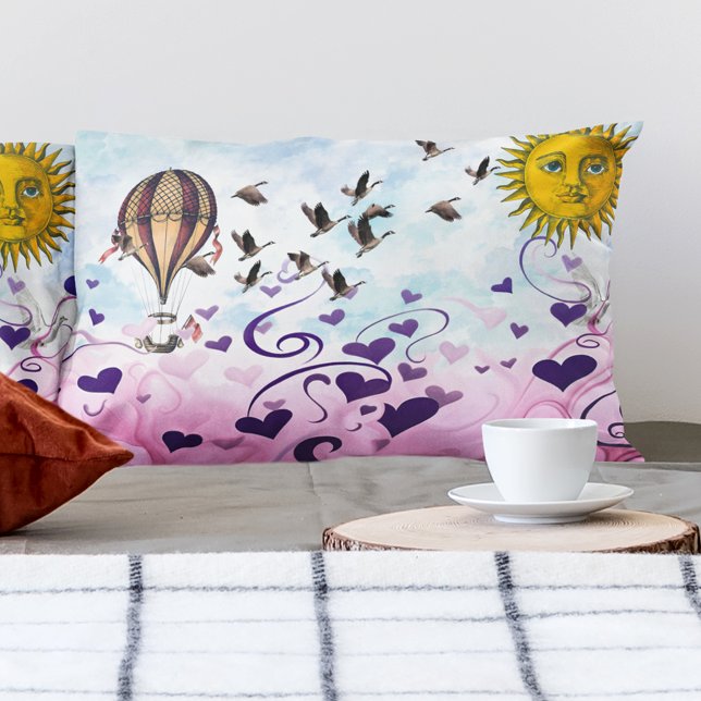 Hot Air Balloon Floats Over The Sea of Love Pillowcase (Creator Uploaded)