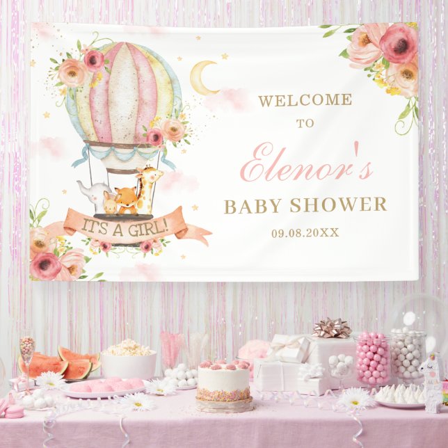 Hot Air Balloon Floral Animal Baby Shower Backdrop Banner (Party)