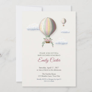 Hot Air Balloon Florals Baby Shower Invitation
