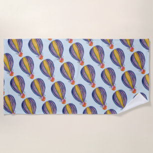 Hot Air Balloon Flowers Beach Towel