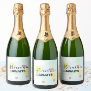 Hot Air Balloon Gender Neutral Baby Shower Sparkling Wine Label