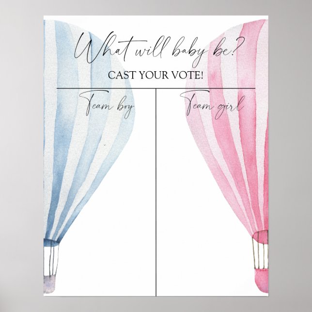 Hot Air balloon Gender reveal Boy or Girl chart (Front)