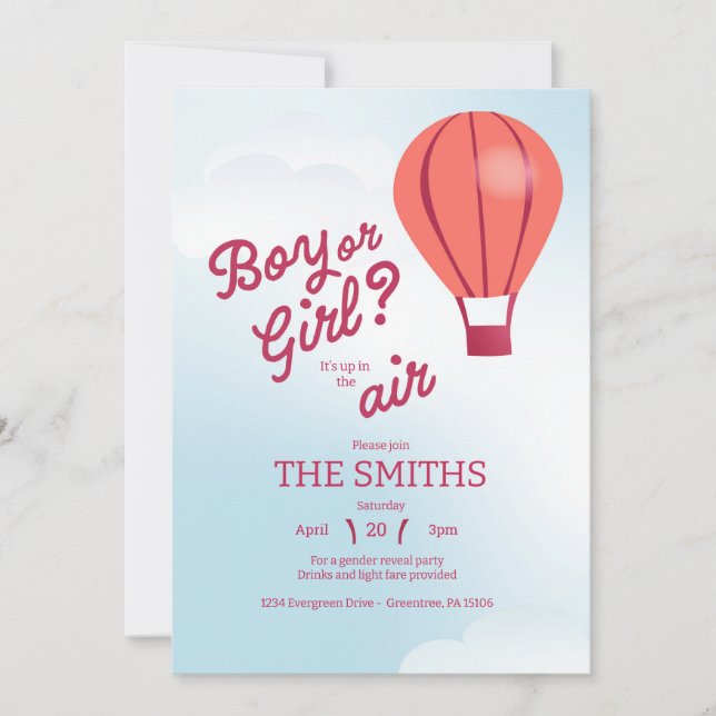 Hot air balloon gender reveal invite (Front)