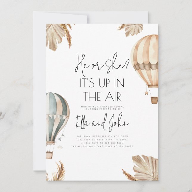 Hot Air Balloon Gender Reveal Party Invitation (Front)