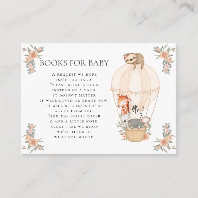 Hot Air Balloon Giraffe Zebra Sloth Books for Baby Enclosure Card (Front)
