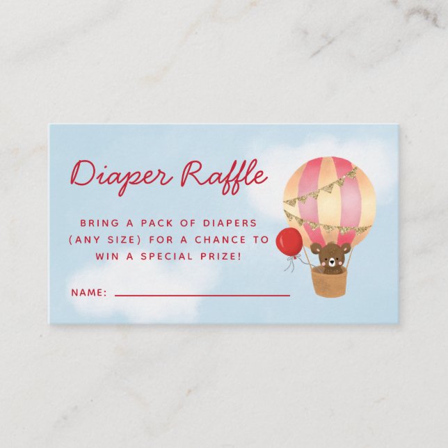 Hot Air Balloon Girl Baby Shower Diaper Raffle Enclosure Card (Front)