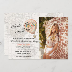 Hot Air Balloon Girl Graduation Invitation