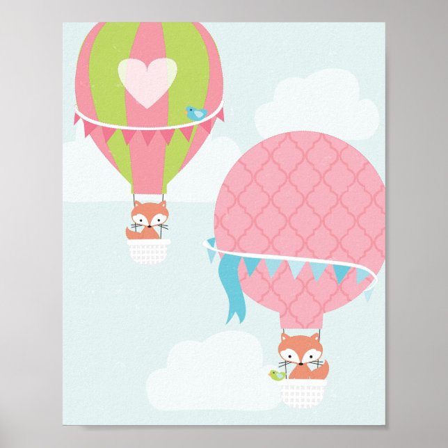 Hot Air Balloon Girl Nursery Art Poster (Front)
