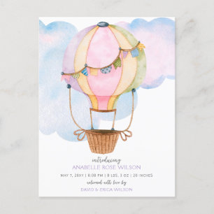 Hot Air Balloon Girl Photo Birth Announcement Postcard