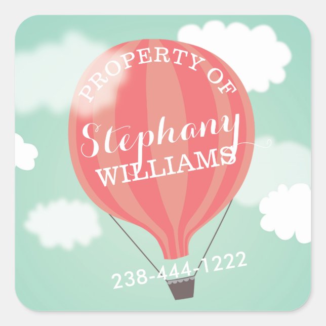 Hot Air Balloon Girl Property Of Name Stickers (Front)