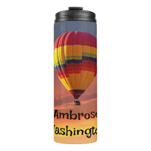 Hot Air Balloon gliding across Sunset personalise Thermal Tumbler