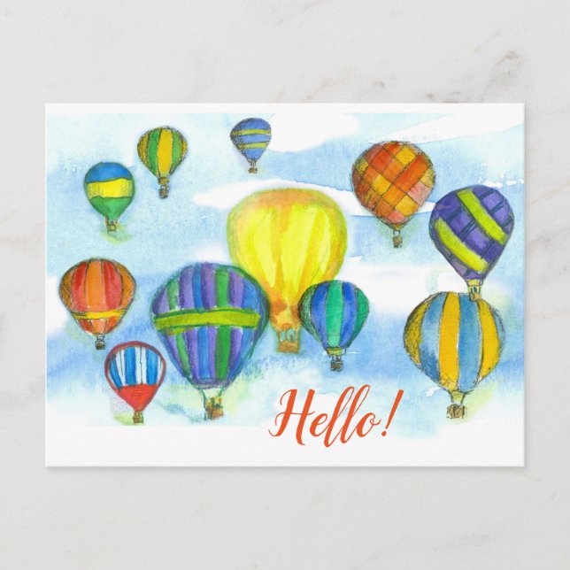 Hot Air Balloon Hello Greetings Postcard (Front)