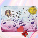 Hot Air Balloon In A Sky Full Of Love iPad Mini Cover<br><div class="desc">Collage of vintage hot air balloon,  sun,  birds and hearts rising from a sea of hearts. Your name in the lower left corner.</div>