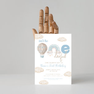 Hot Air balloon Isn't he rainbow 1st Birthday  Invitation