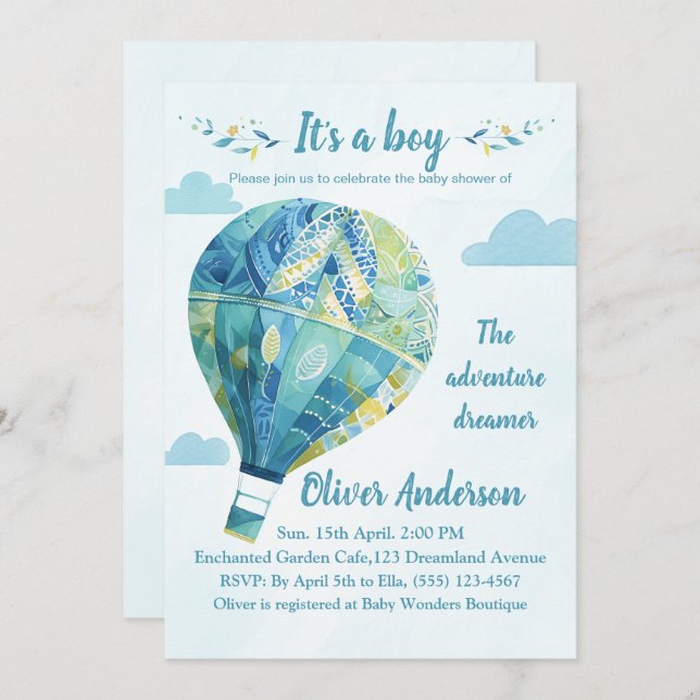 Hot Air Balloon It's A Boy Baby Shower Invitation (Front/Back)