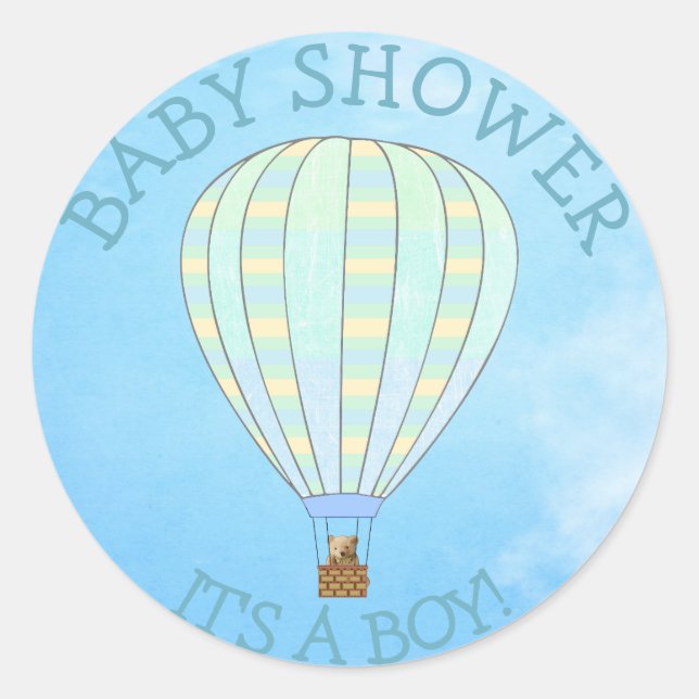 Hot Air Balloon, Its a Boy, Baby Shower Stickers (Front)