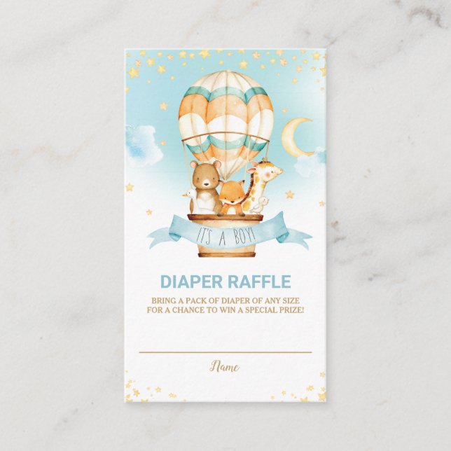 Hot Air Balloon Jungle Animals Boy Diaper Raffle Enclosure Card (Front)