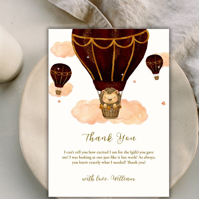 Hot Air Balloon Jungle Lion Boy Baby Shower  Thank You Card (Hot Air Balloon Jungle Lion Boy Baby Shower Thank You Card)