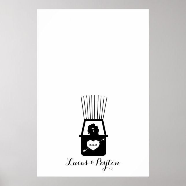 Hot Air Balloon Kiss Thumbprint Wedding Guestbook (Front)