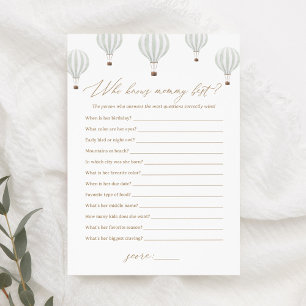 Hot Air Balloon Knows Mummy Best Baby Shower Game Invitation