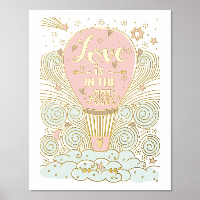 Hot Air Balloon "Love Is In The Air" Foil Prints (Front)