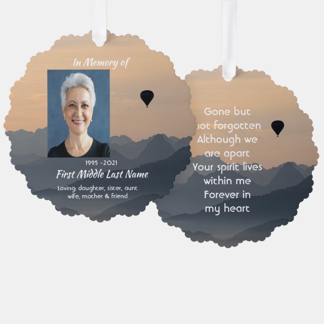Hot Air Balloon  Memorial Keepsake  Tree Decoration Card (Front/Back)