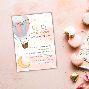 Hot Air Balloon Moon Stars Girl Baby Shower Invitation