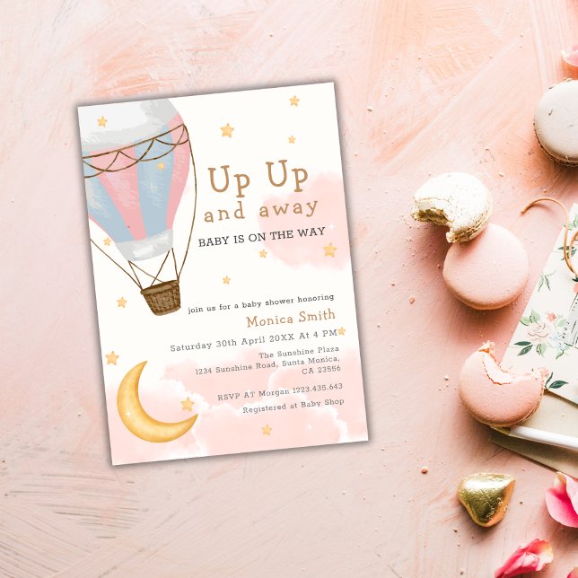 Hot Air Balloon Moon Stars Girl Baby Shower Invitation (Hot Air Balloon Moon Stars Girl Baby Shower Invitation)
