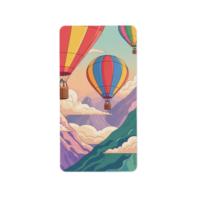 Hot air balloon mountain adventure label (Front)