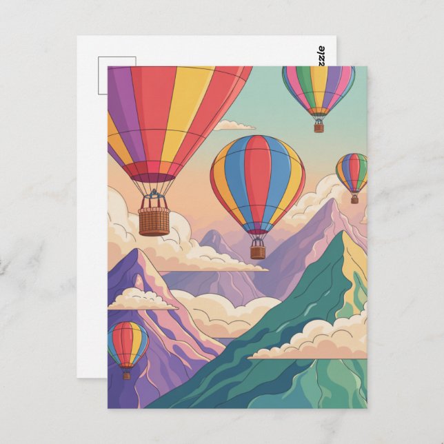 Hot air balloon mountain adventure postcard (Front/Back)