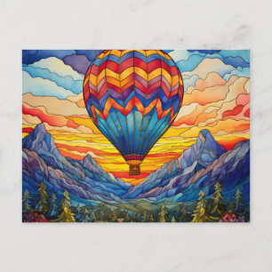 Hot Air Balloon Mountain Valley Stained Glass Postcard