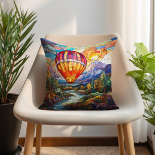 Hot Air Balloon Mountains Stained Glass Cushion