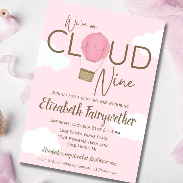 Hot Air Balloon On Cloud 9 Baby Shower Invitation (Creator Uploaded)