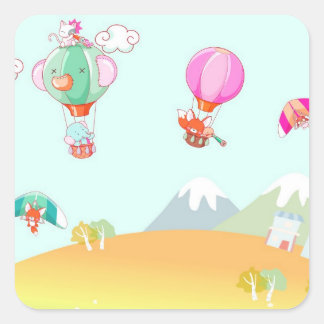 Hot air balloon on pastel colour background. square sticker