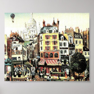 Hot Air Balloon over city antique Poster