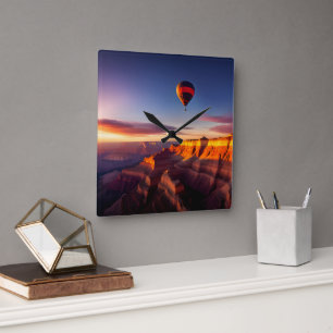 Hot Air Balloon Over Grand Canyon Square Wall Clock