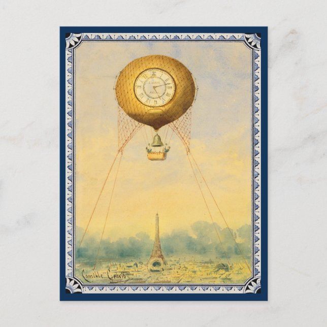 Hot Air Balloon over Paris Painting Postcard (Front)