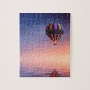 Hot Air Balloon over the Ocean at Sunset Jigsaw Puzzle