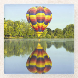 Hot Air Balloon Over the Water with Reflection Glass Coaster