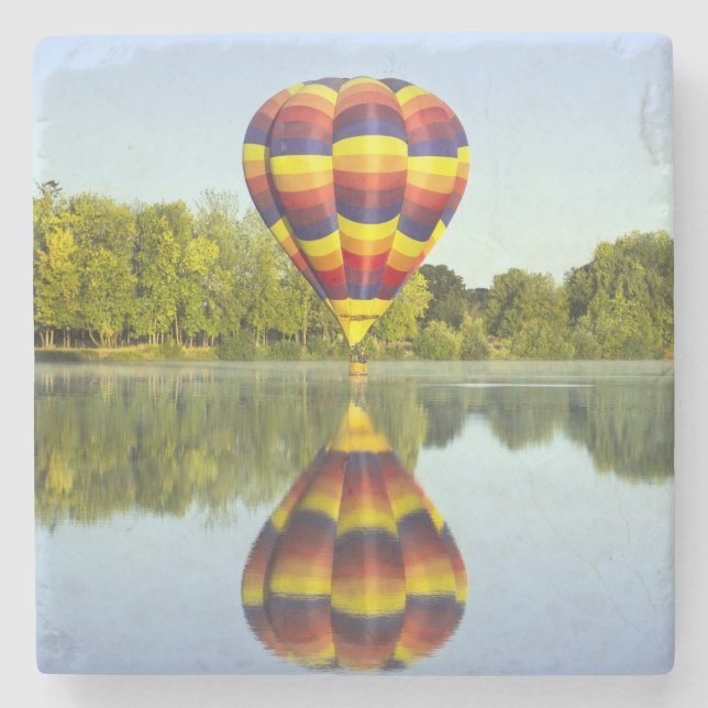 Hot Air Balloon Over the Water with Reflection Stone Coaster (Front)