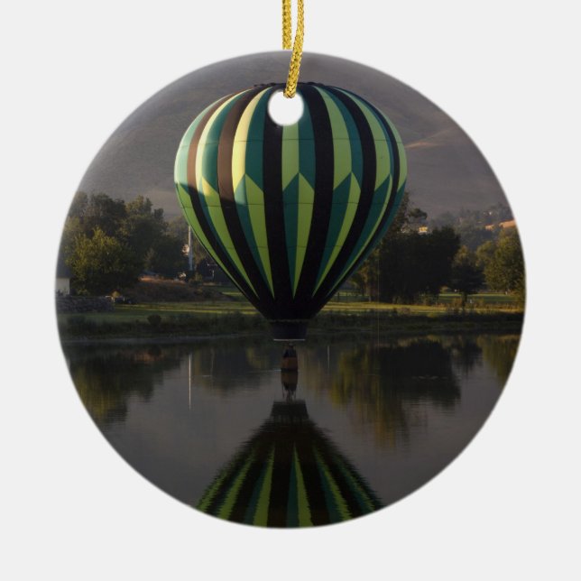 Hot air balloon over the Yakima River 2 Ceramic Tree Decoration (Front)