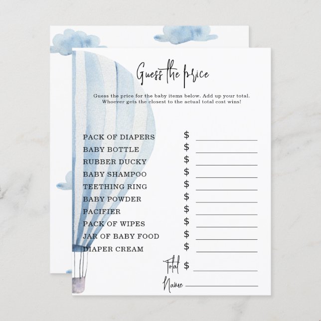 Hot air balloon Party games | Price Guess Game (Front/Back)